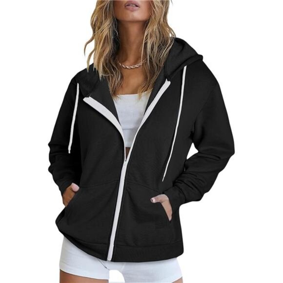 Women's Full Zip-Up Hoodie – Long Sleeve Hooded Sweatshirt with Pockets - Picture 1 of 6